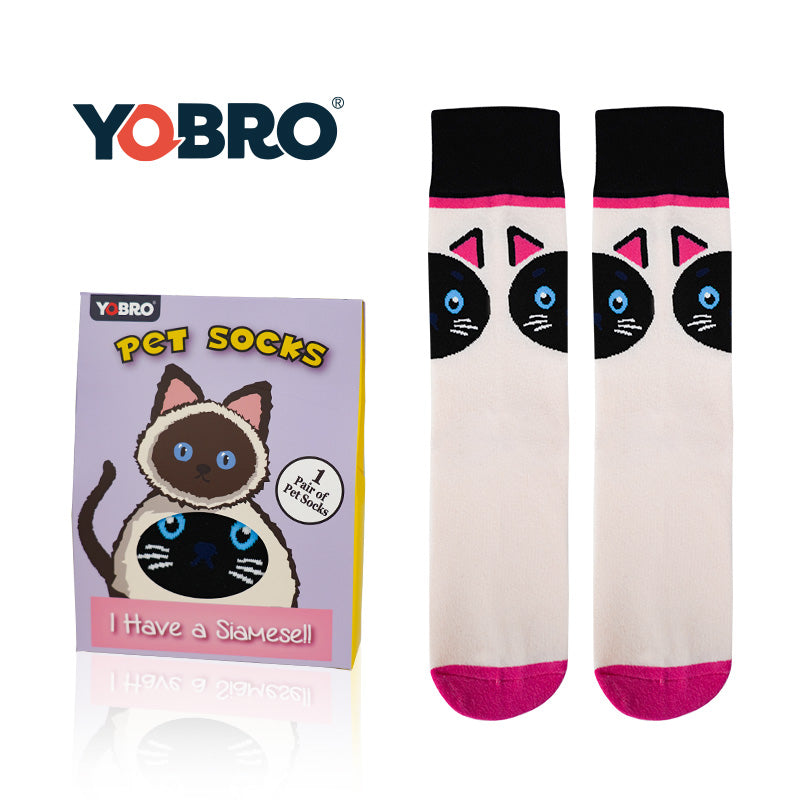 YOBRO Pet Socks Poodle Bulldog Dachshund Smiling Cat Siamese & American Shorthair Cat Designs, Fun Novelty Socks for Pet Lovers (Men Women)