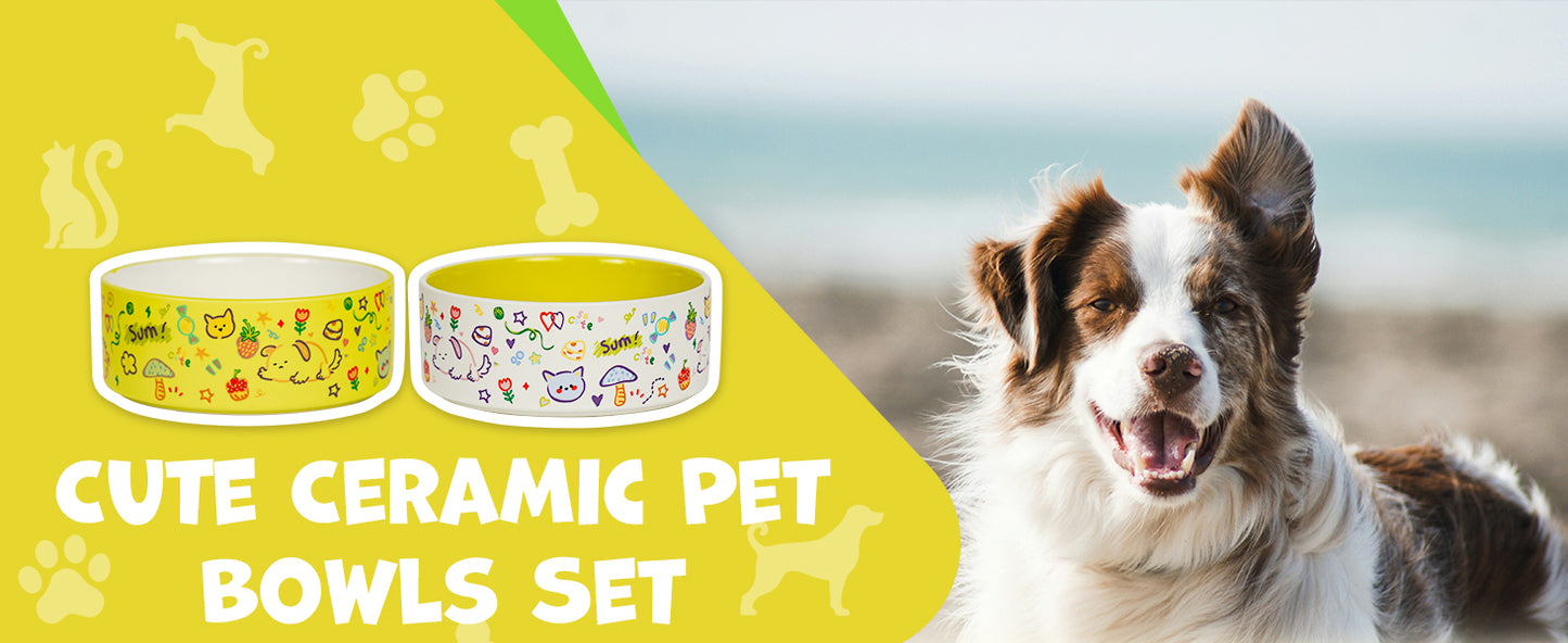 Cute Small Dog Bowl Set Green&White