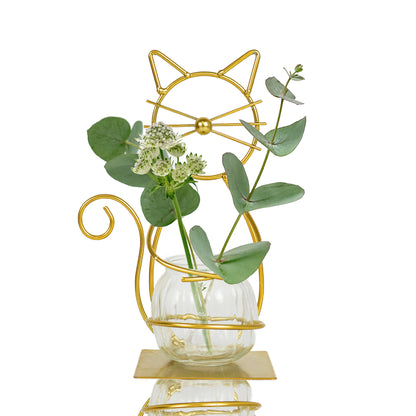 Glass Planters Vase Desk Plant Decor Gold Cat