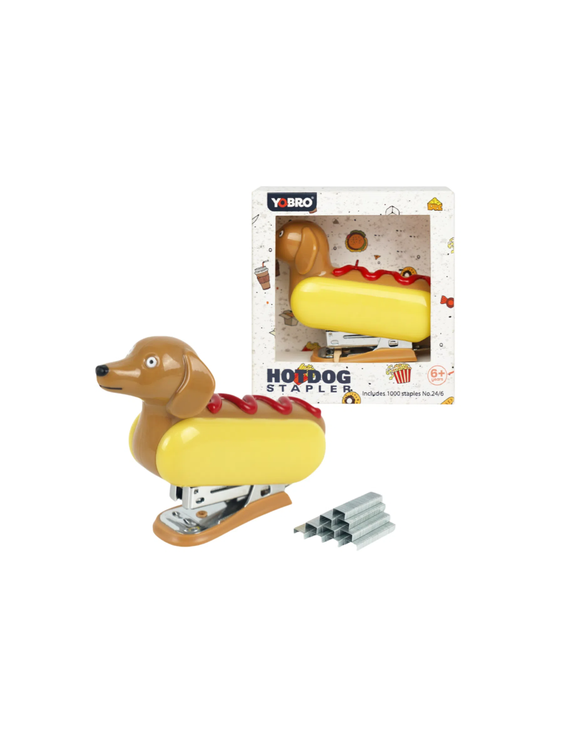 YOBRO Hot Dog Desktop Stapler for 12 Sheets Capacity with 1000 Pcs, Novelty Dachshund Stationery, Christmas Stocking Stuffers for Kids