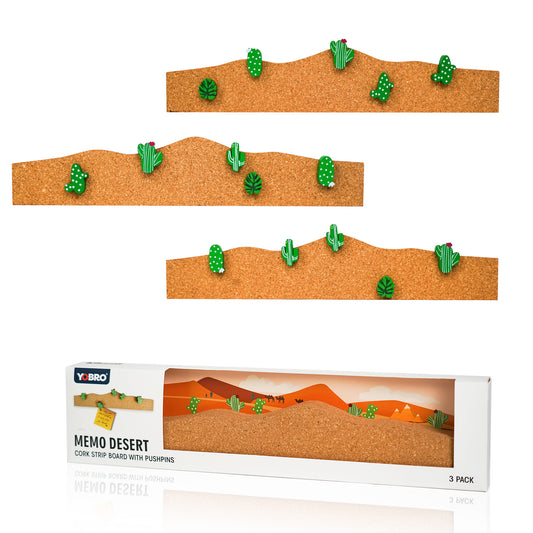 YOBRO Memo Desert Cork Slats Set - Pin Board with Cactus Shape Push Pins