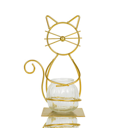 Glass Planters Vase Desk Plant Decor Gold Cat