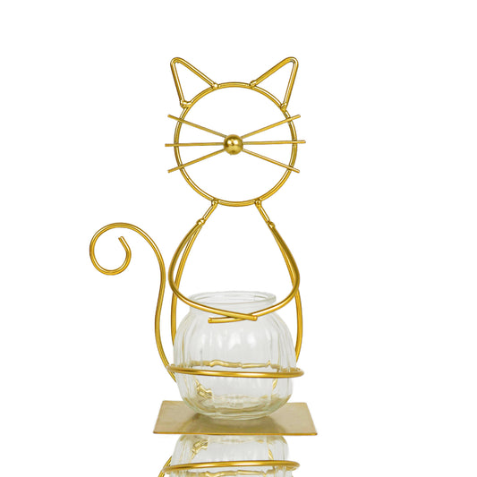 Glass Planters Vase Desk Plant Decor Gold Cat