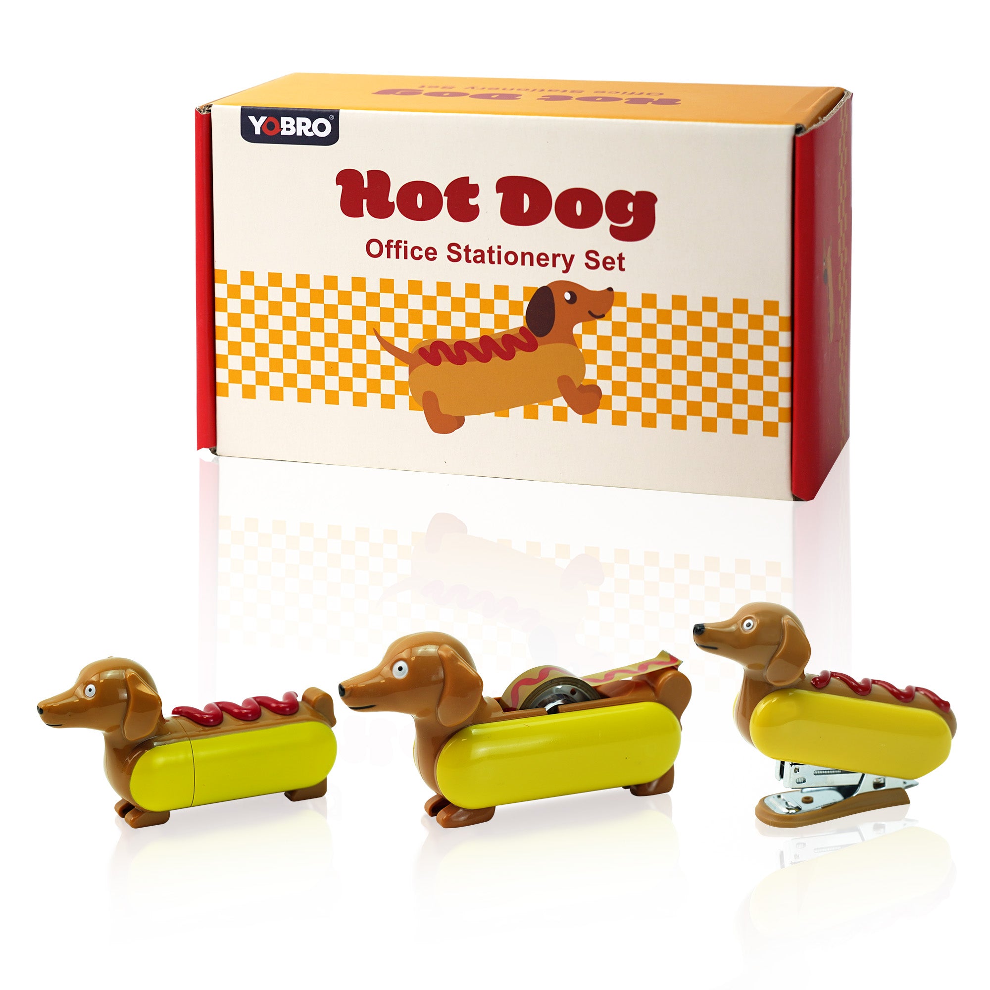 Hot Dog Desktop Accessory Kit with Stapler & Tape, Back to School