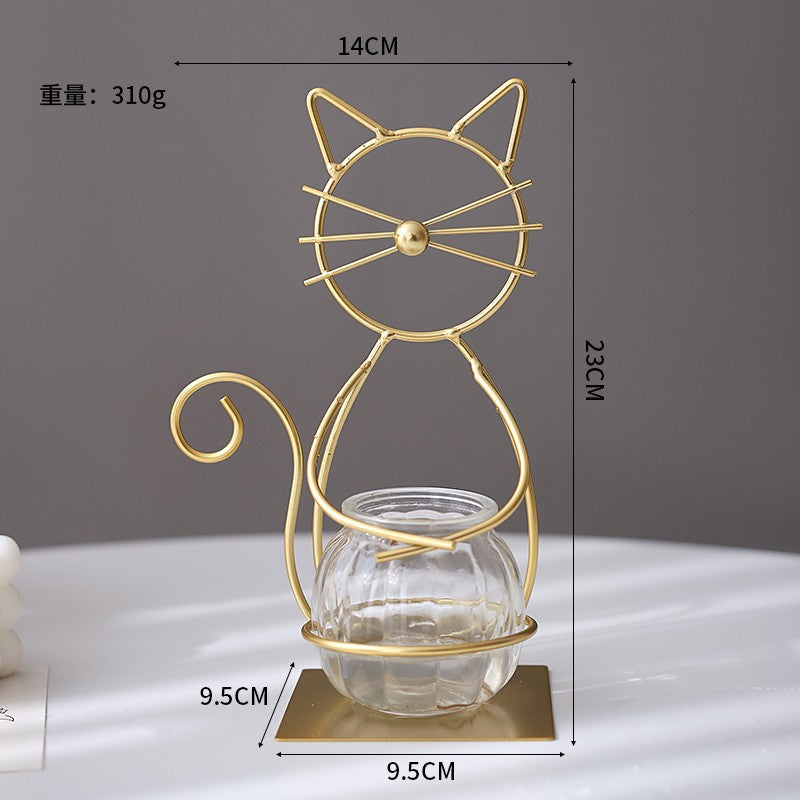 Glass Planters Vase Desk Plant Decor Gold Cat