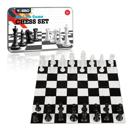 YOBRO Pocket Chess Set – Compact Tin Case for Strategy Games on the Go Classic Board Game in a Handy Tin for Kids & Adults
