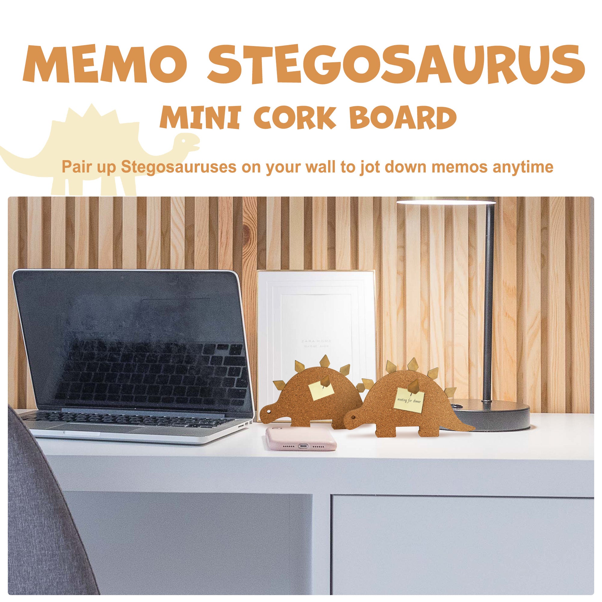 YOBRO Dinosaur Cork Board Set with 10 Spike Pins - Stegosaurus Wall Decor for Kids & Offices, 2 Pack