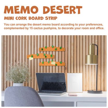 YOBRO Memo Desert Cork Slats Set - Pin Board with Cactus Shape Push Pins