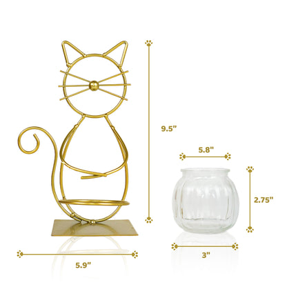 Glass Planters Vase Desk Plant Decor Gold Cat