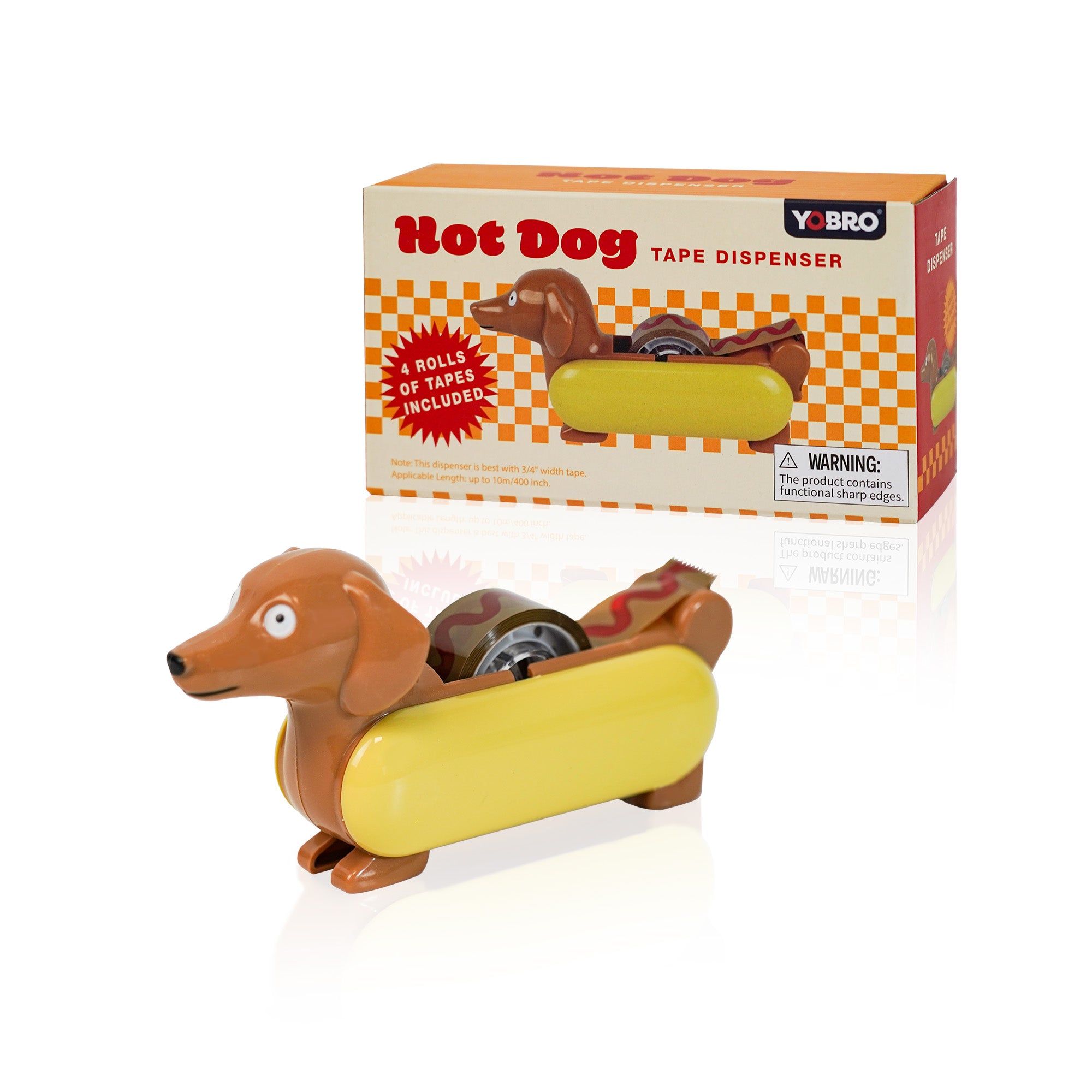 YOBRO Hotdog-Klebebandspender mit 4 Klebebändern (2 rote, 2 gelbe) 