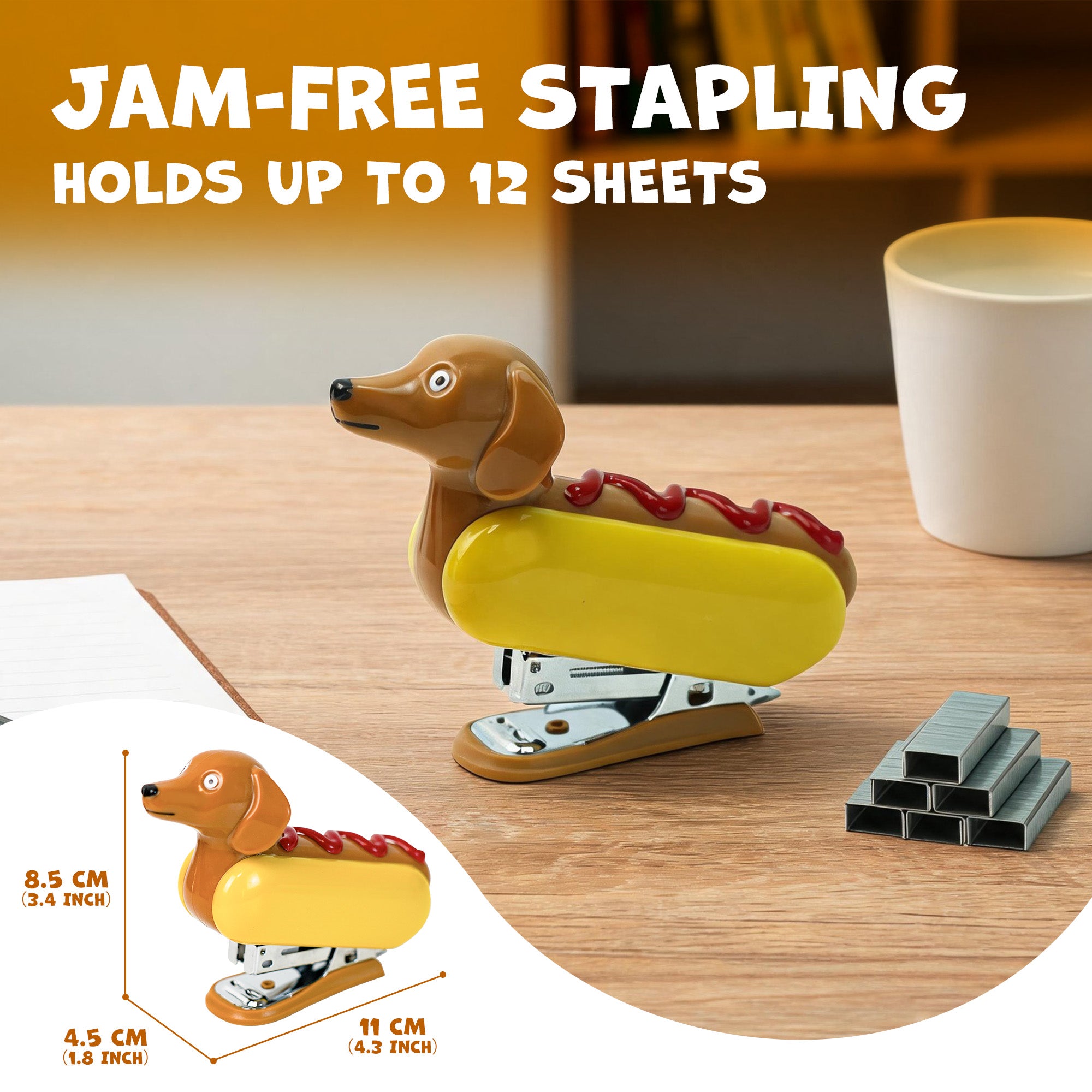 Hot Dog Desktop Accessory Kit with Stapler & Tape, Back to School