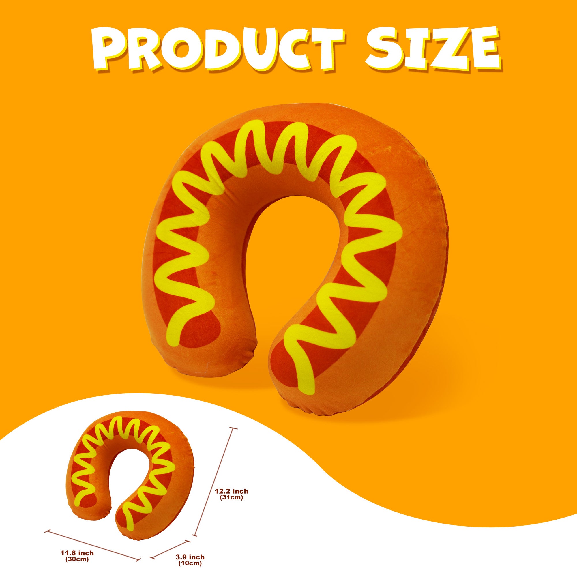 Hot Dog Travel Pillow, U-Shape Neck Rest, Brown