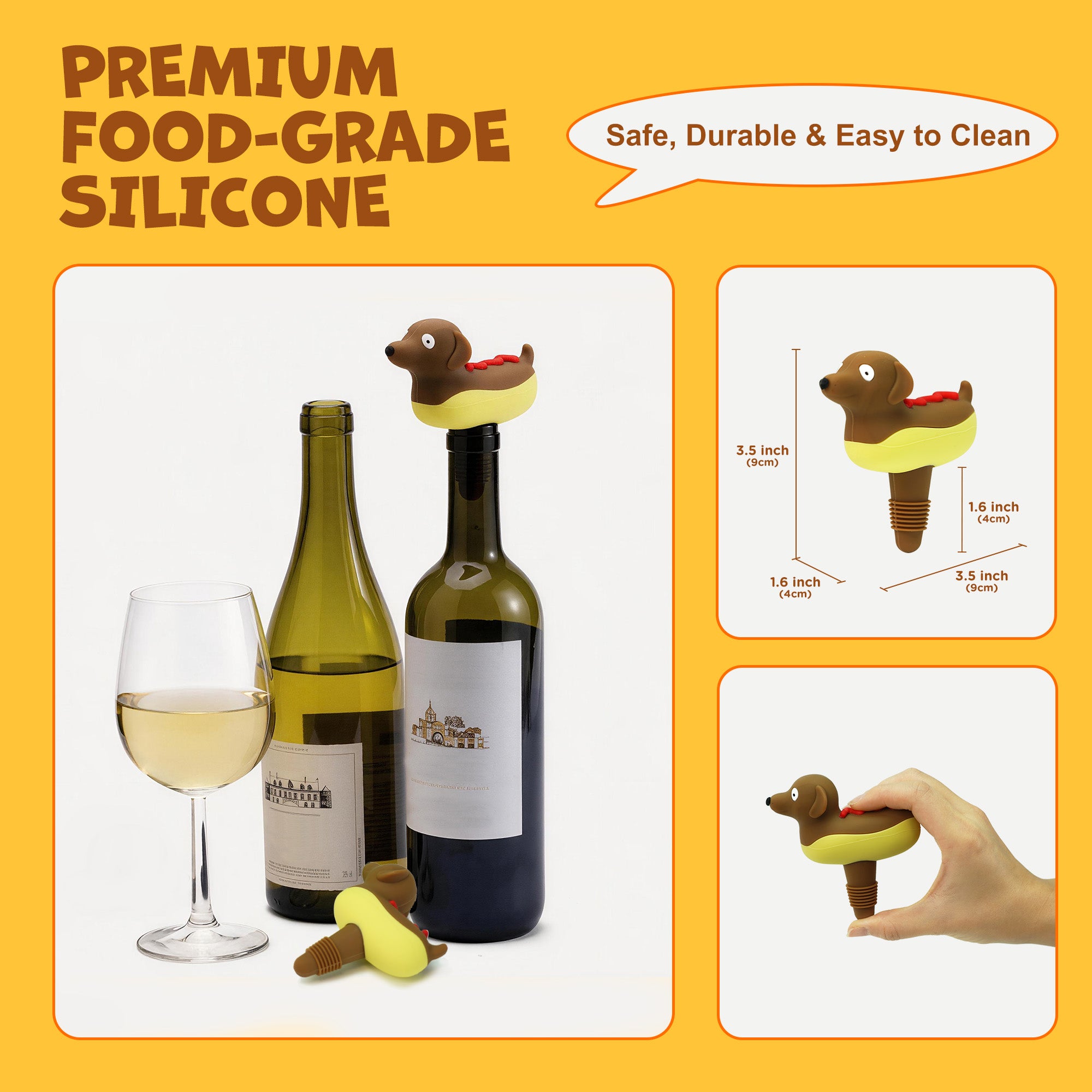 Hot Dog Silicone Wine Stopper,Airtight Seal Keeps Wine Fresh