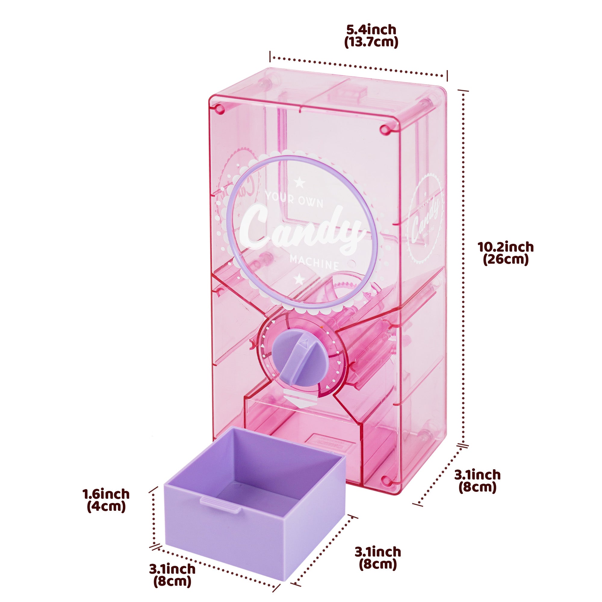 Retro Candy Dispenser,Candy Machine Transparent Pink or Purple- Gumball & Nut Dispenser for Coffee Bean Nuts,Fun Vending Machine for Home or Office,White Elephant Gifts,Stocking Stuffers for Family