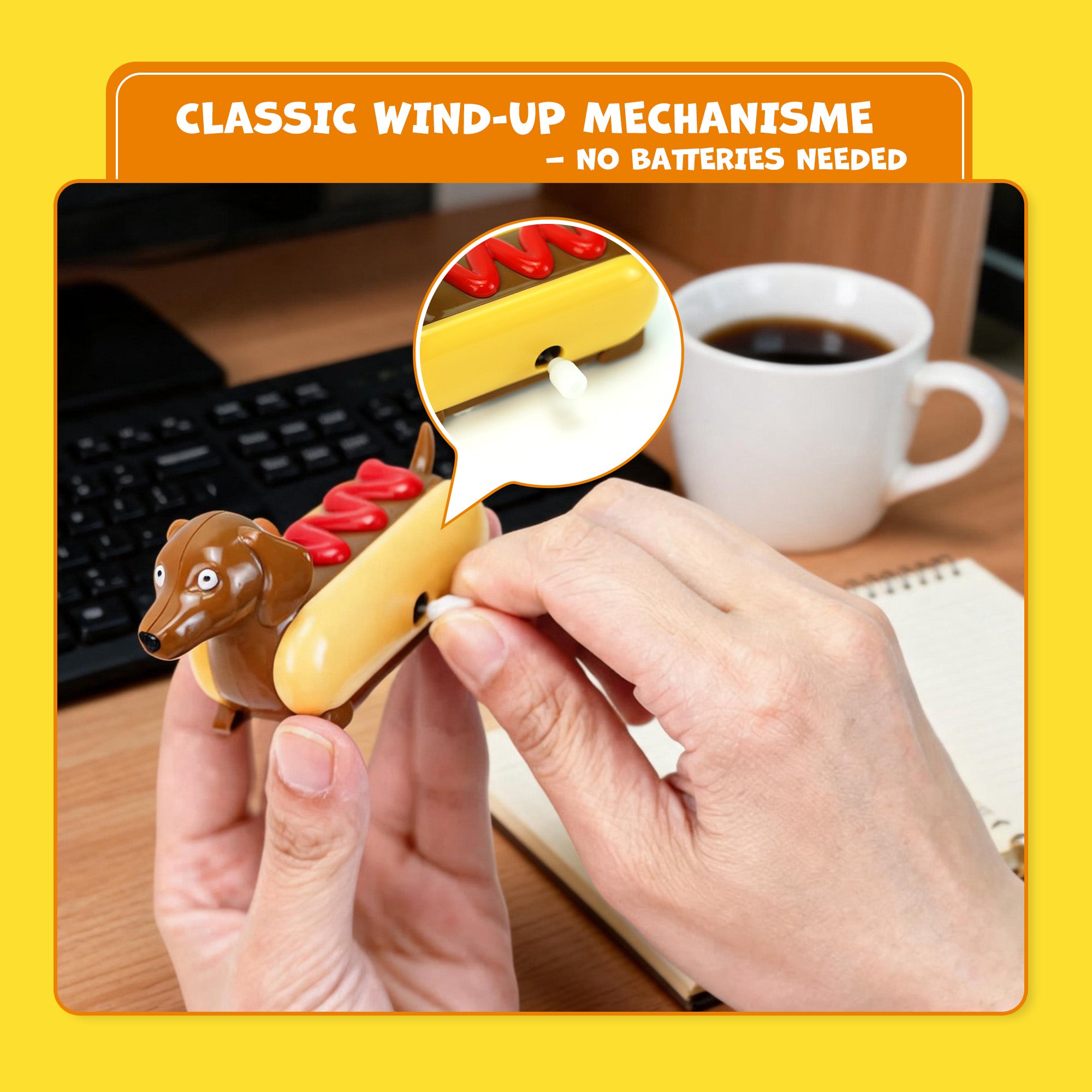 YOBRO Hot Dog Wind-up Dachshund Toys, Set of 2 – Ketchup & Mustard, Staring Desk Toy for Stress & Boredom Relief