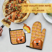 YOBRO Hot Dog Oven Mitts and Pot Holders with Cooking Apron set, with Pizza Cutter Wheel, Unique Gift Idea for Family & Dachshund Lovers