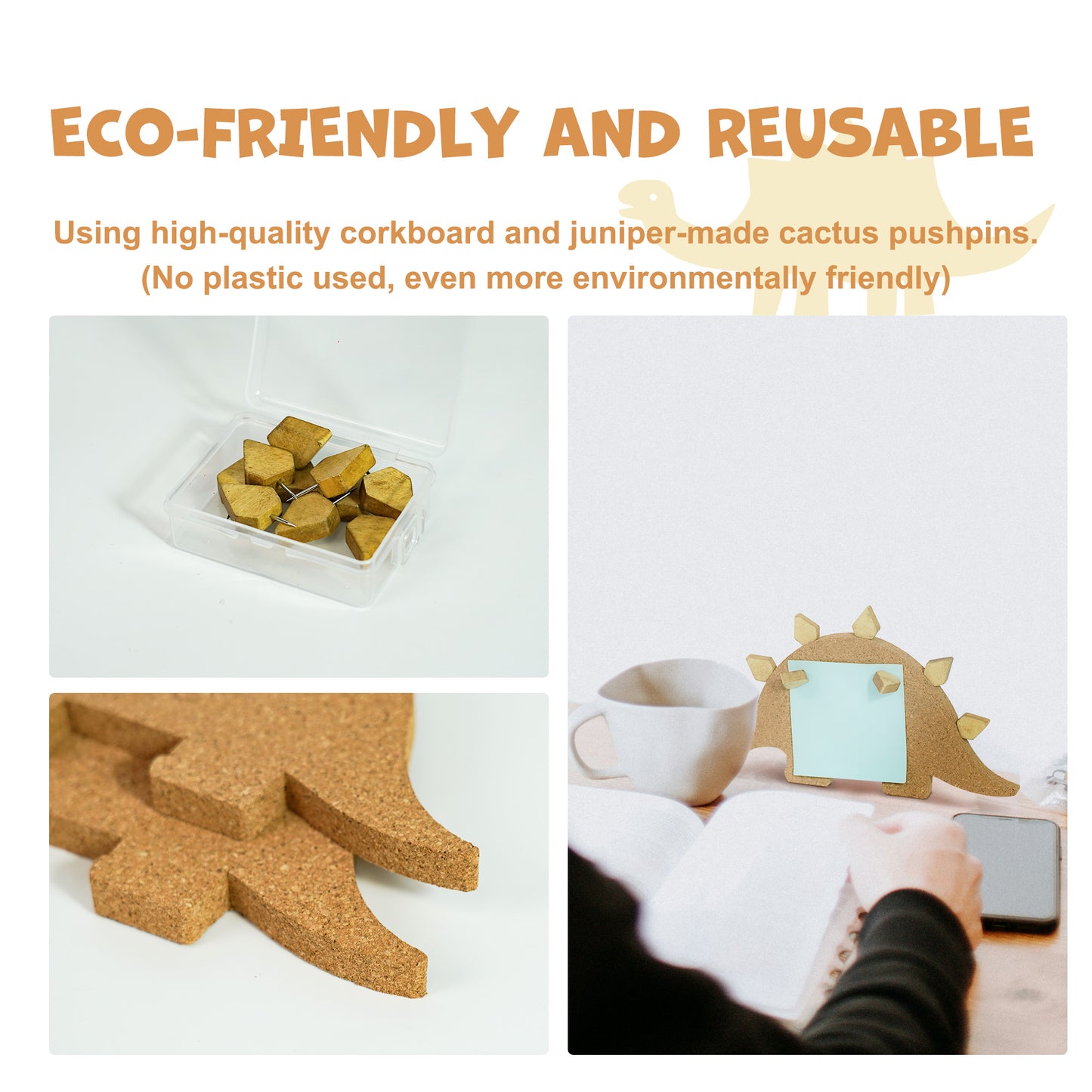 YOBRO Dinosaur Cork Board Set with 10 Spike Pins - Stegosaurus Wall Decor for Kids & Offices, 2 Pack