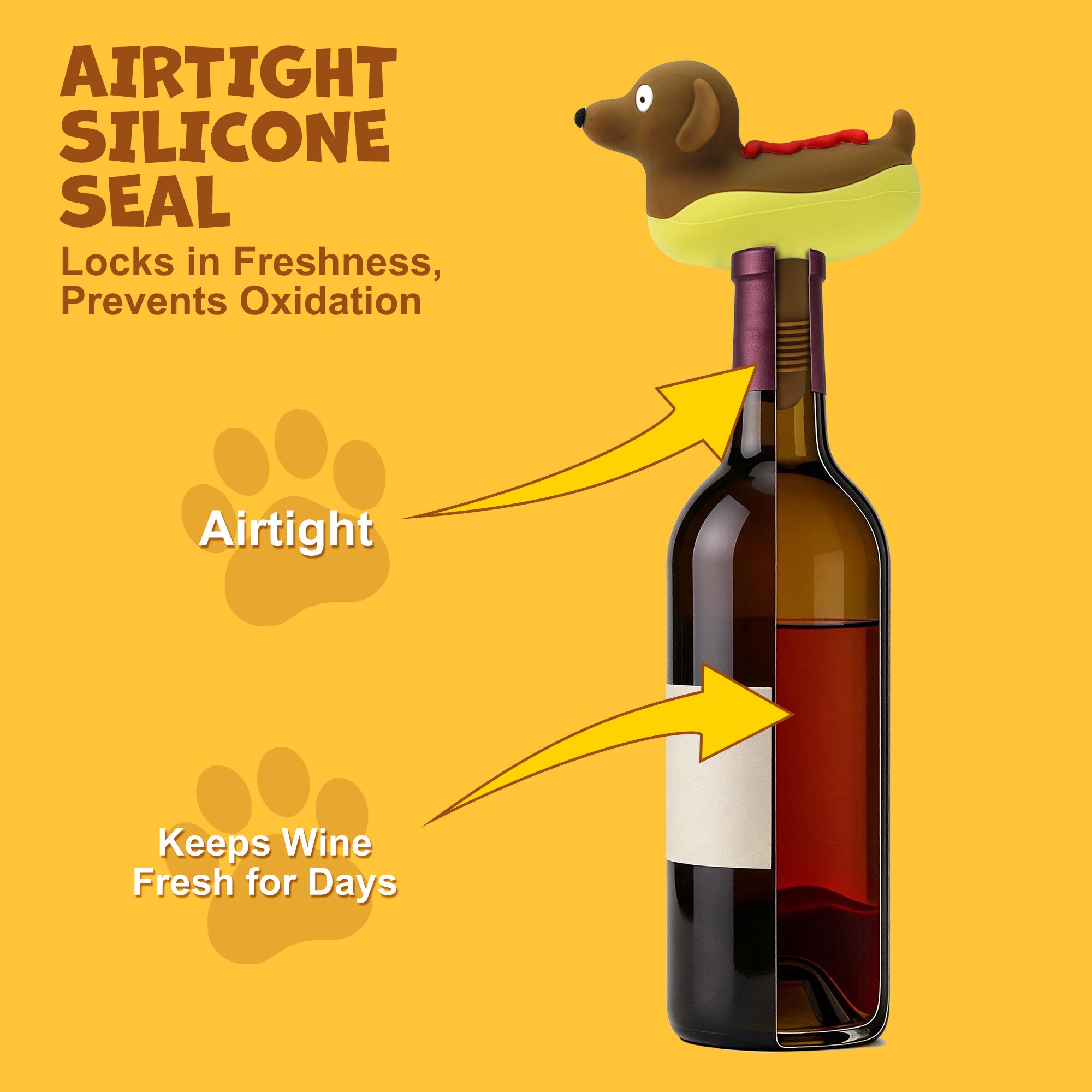 Hot Dog Silicone Wine Stopper,Airtight Seal Keeps Wine Fresh