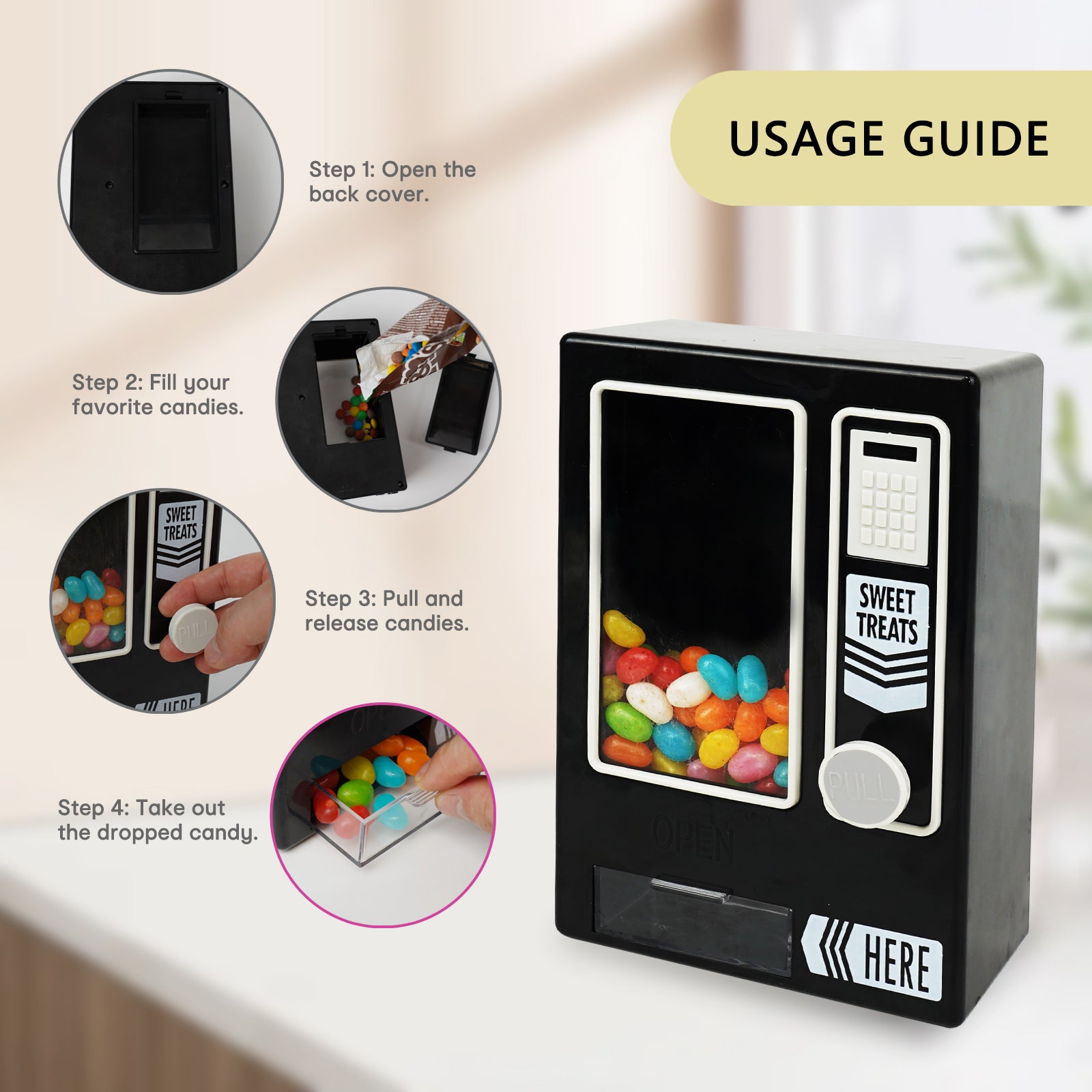 YOBRO Candy Dispenser, Cute Vending Machine for Desktop, Manual Candy Machine, Dispense Mini Candies, Birthday&Christmas Gift for Girls, Gift for Friends Girlfriends (Dark)