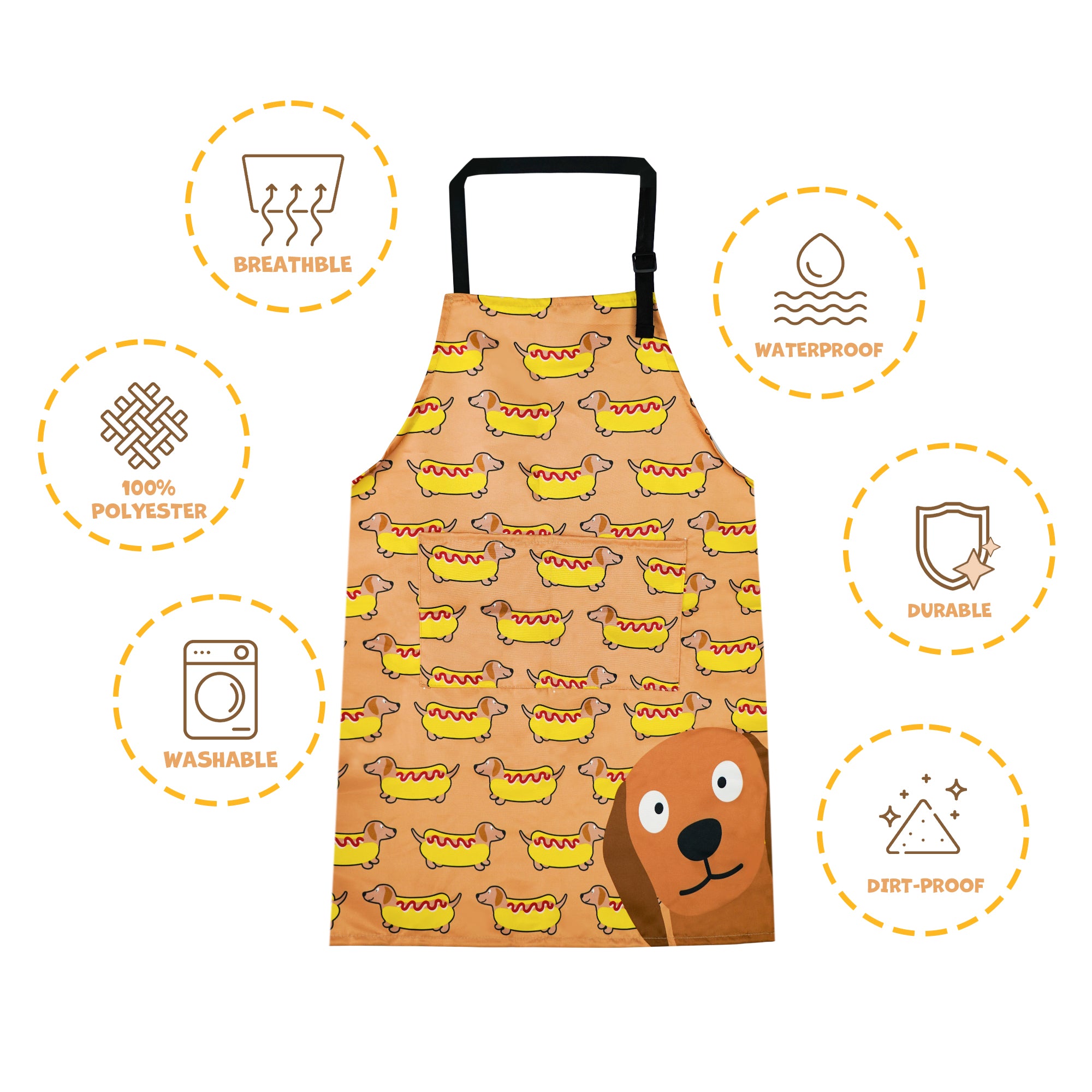 YOBRO Hot Dog Oven Mitts and Pot Holders with Cooking Apron set, with Pizza Cutter Wheel, Unique Gift Idea for Family & Dachshund Lovers