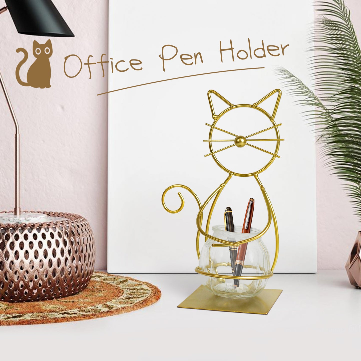 Glass Planters Vase Desk Plant Decor Gold Cat