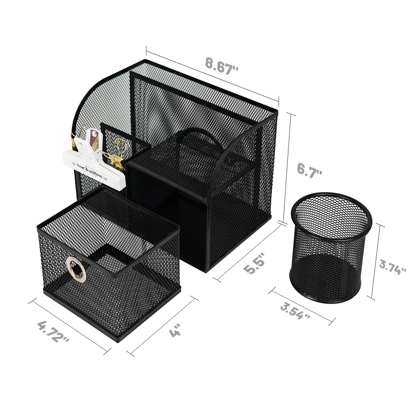 YOBRO Mesh Pen Holder Desk Organizer With Sticky Note Holder and Paper Clips Balck and White