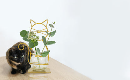 Glass Planters Vase Desk Plant Decor Gold Cat