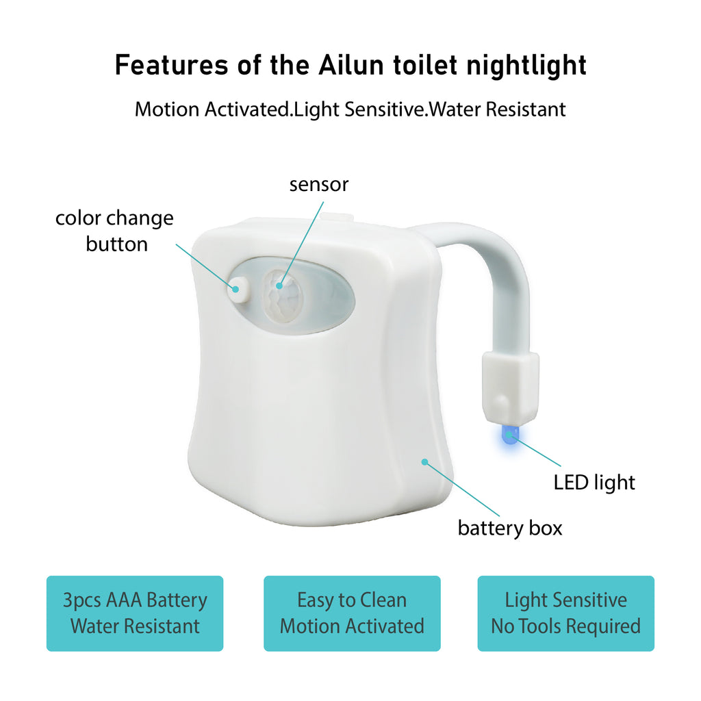Ailun Toilet Night Light Motion Activated LED Light Color Changing - 2  Lights