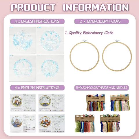 4 Set Embroidery Stitches Practice Kit, Embroidery Kit for