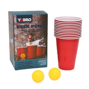 YOBRO Beer Pong Set Complete 12 Cups & 2 Red Balls America's #1 Drinking Game, Reusable