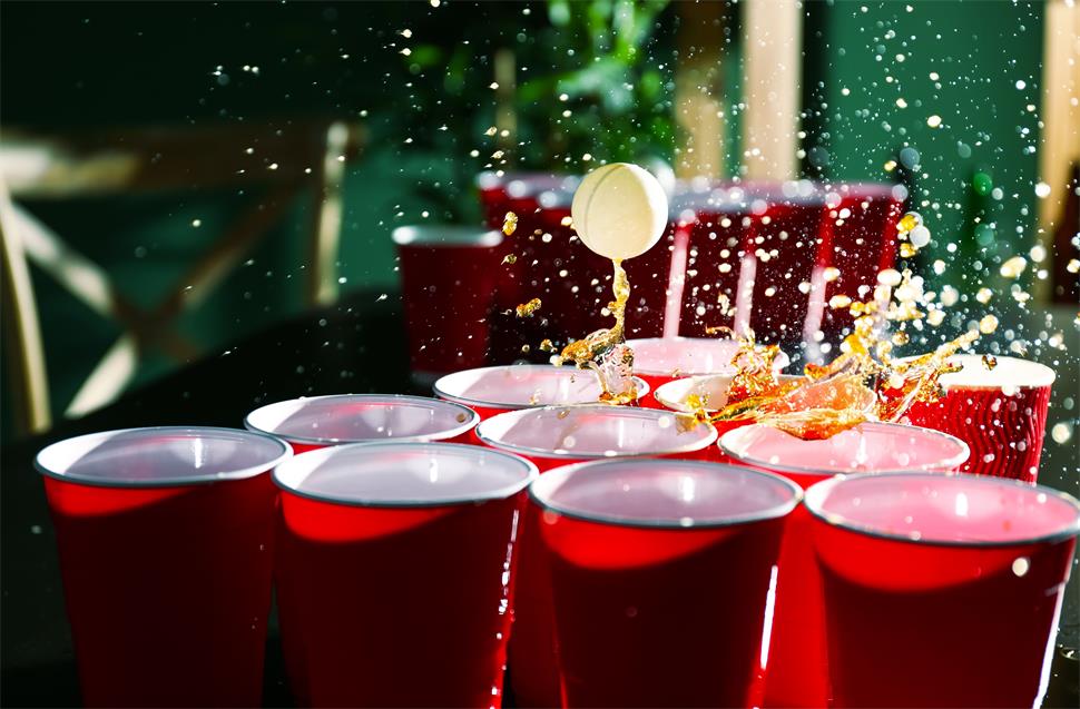 YOBRO Beer Pong Set Complete 12 Cups & 2 Red Balls America's #1 Drinking Game, Reusable